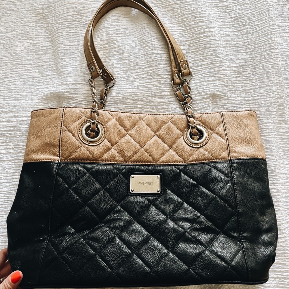 Large quilted color block handbag